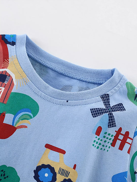 Another view: Printed Cotton-Blend Crewneck T-Shirt — Dusty Blue