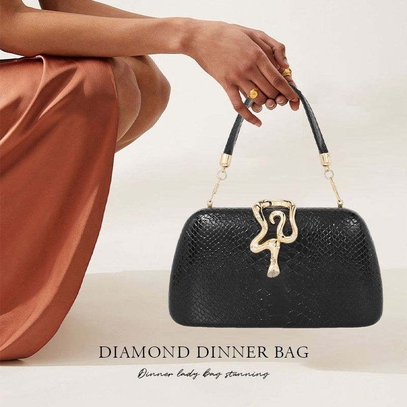 Snake-Print Evening Tote Bag - Elegant Chain Shoulder Handbag for Women