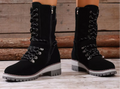 Women's Lace-Up Ankle Combat Boots – PU Leather Low Heel Military Style