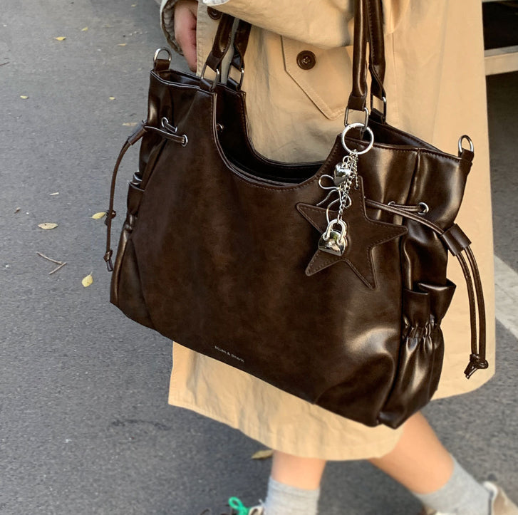 Vintage Biker Underarm Bag for Women - High Capacity PU Leather Crossbody