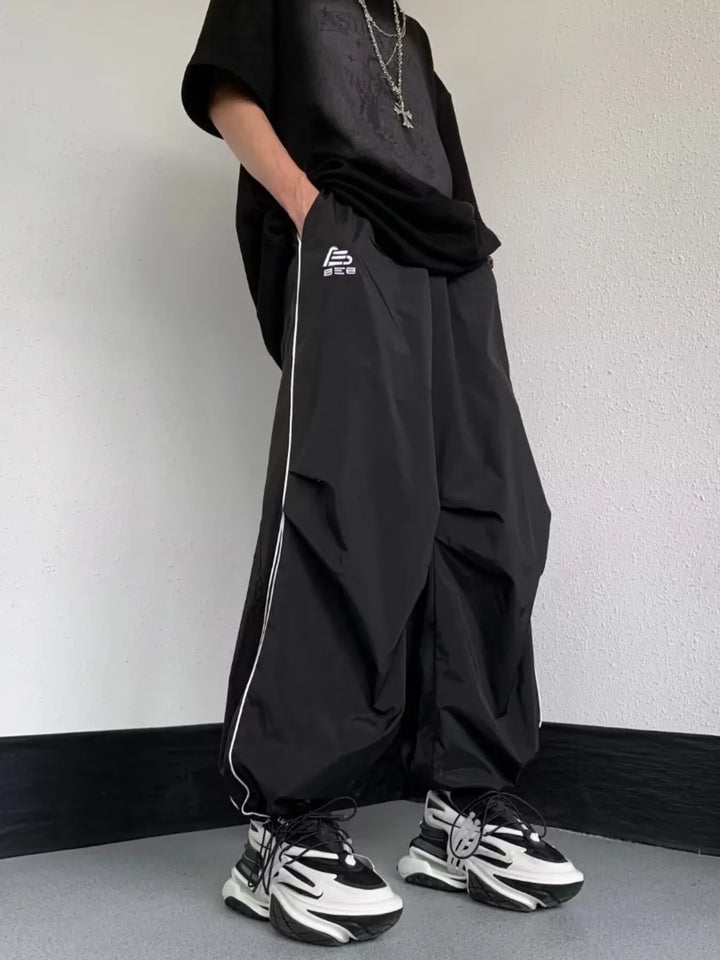 Men’s striped wide-leg pants.