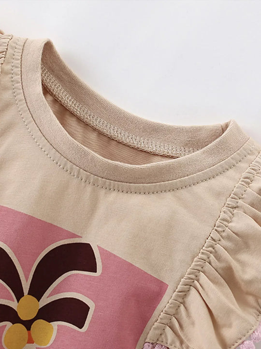 Another view: Palm Tree Ruffle-Trim Cotton-Blend T-Shirt — Tan
