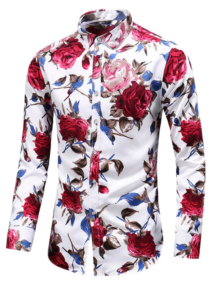 Men's Plus Size Floral Long-Sleeve Button-Down Shirt