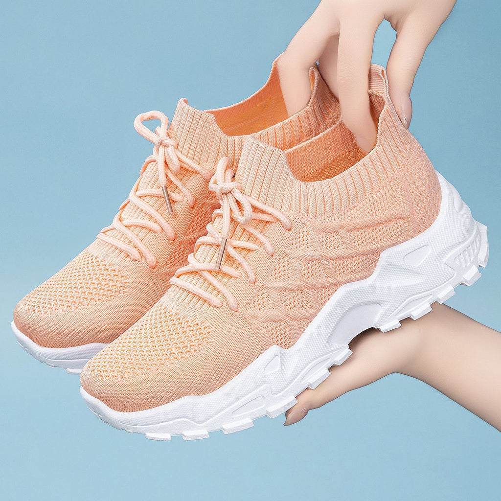 Women's Height Increasing Sneakers | Flyknit Dad Shoes with Padded Comfort Sole & Mesh Lining