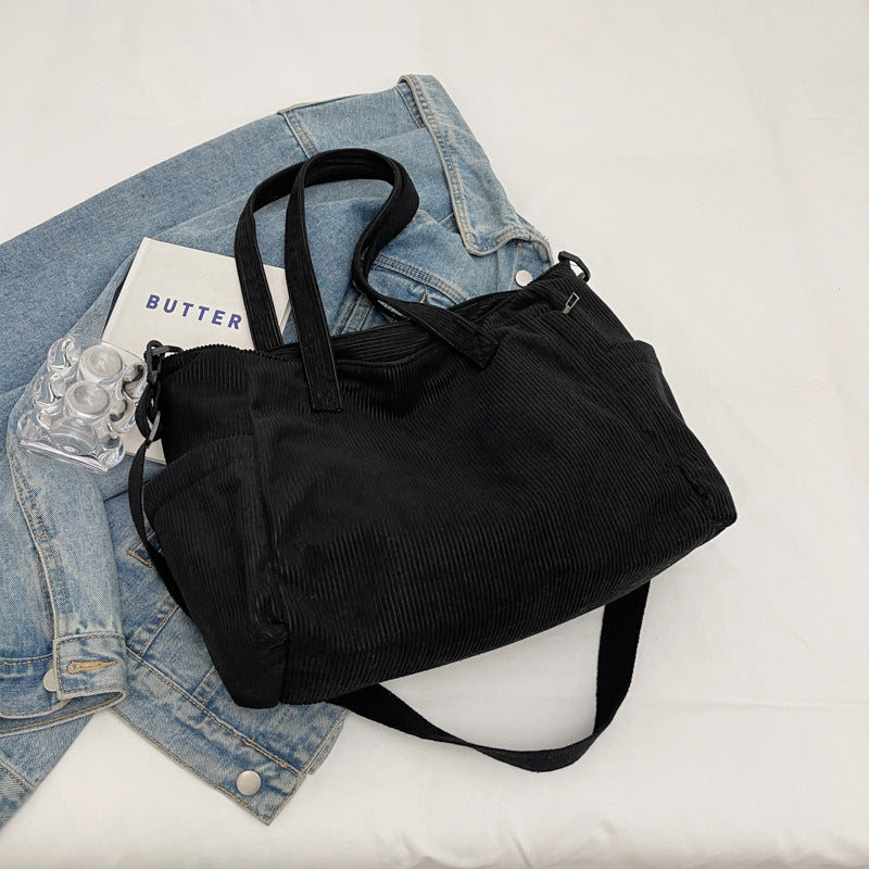 Large Capacity Corduroy Crossbody Bag – Casual Commuter Bucket Bag for Women