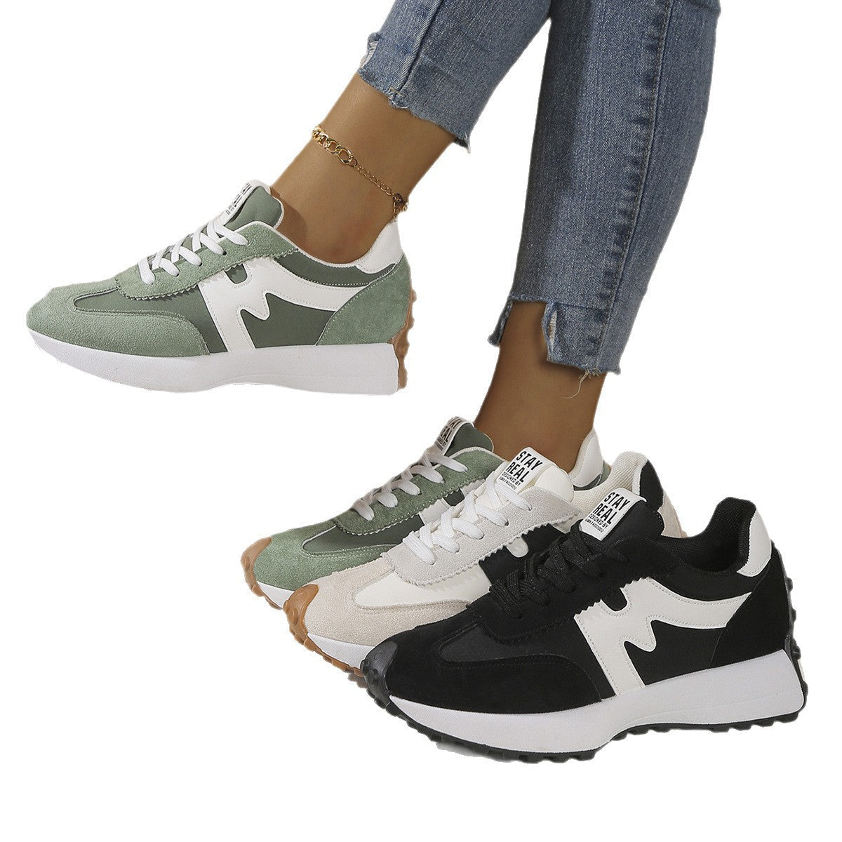 Women's Chunky Platform Sneakers - Casual Lace-Up Shoes