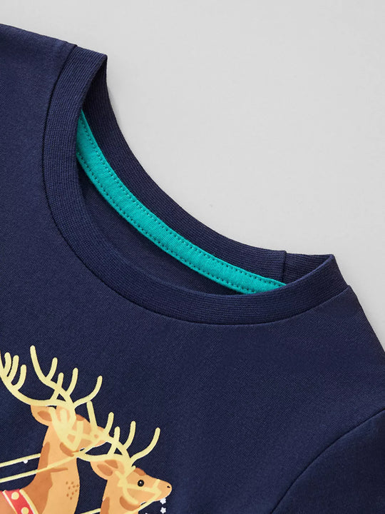 Another view: Kids’ Santa Sleigh Long-Sleeve T-Shirt — Dark Navy
