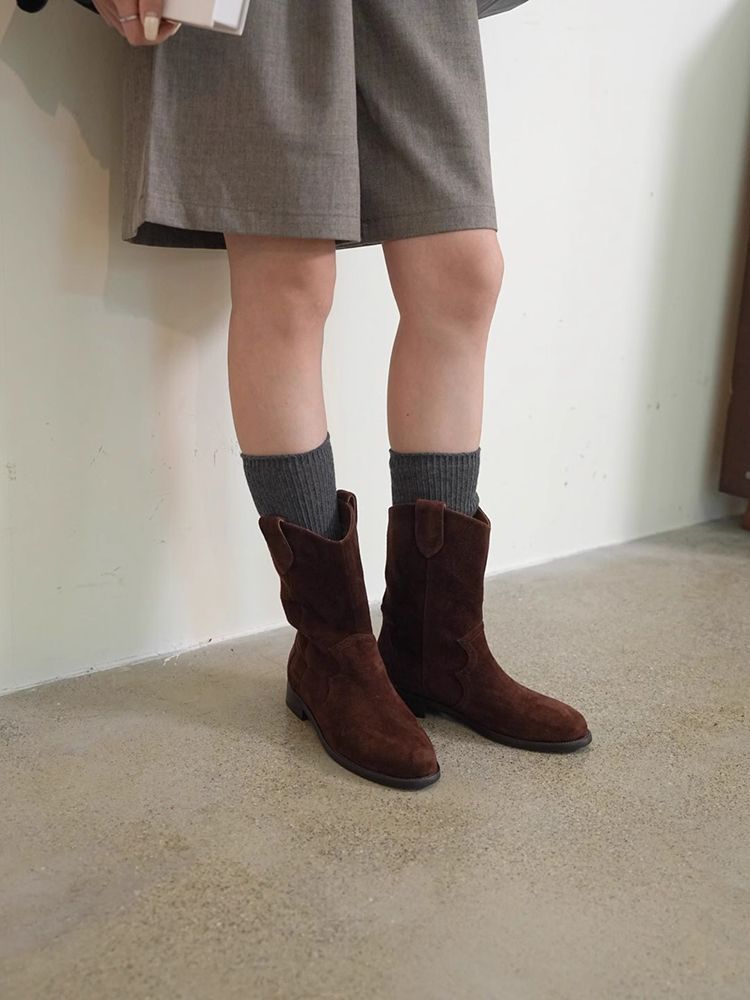 Women's Chunky Heel Ankle Boots – Slip-On Mid-Calf Block Heel Boots