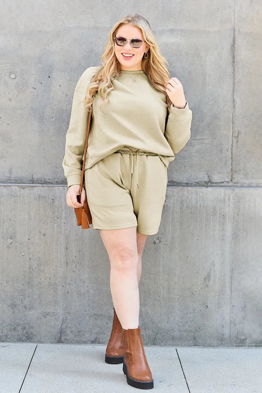 Double Take Textured Top & Drawstring Shorts Set — photo 36