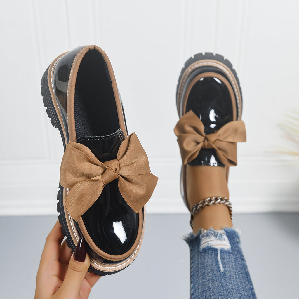 Women's Patent Leather Chunky Heel Loafers | Color-Block Slip-On Shoes EU 36–43