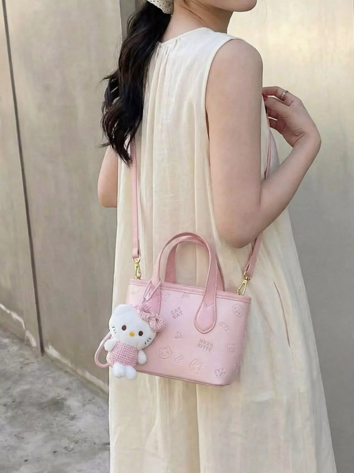 Pink Cat-Detail Mini Crossbody Bag