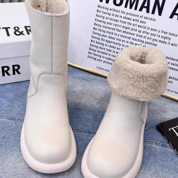 Women's Non-Slip Thick Sole Winter Snow Boots - Warm PU Leather Platform Boots