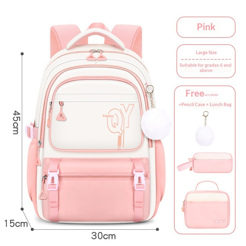 Girls 3-Piece School Backpack Set with Pencil Case & Lunch Bag | Cute Kids Bookbag | Oxford Cloth | Waterproof