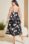 Plus-size black floral lace-trim side-split nightgown