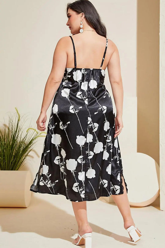 Another view: Plus-Size Black Floral Lace-Trim Split Nightgown