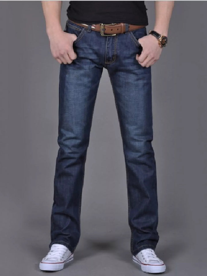 Men’s blue washed slim-fit jeans.