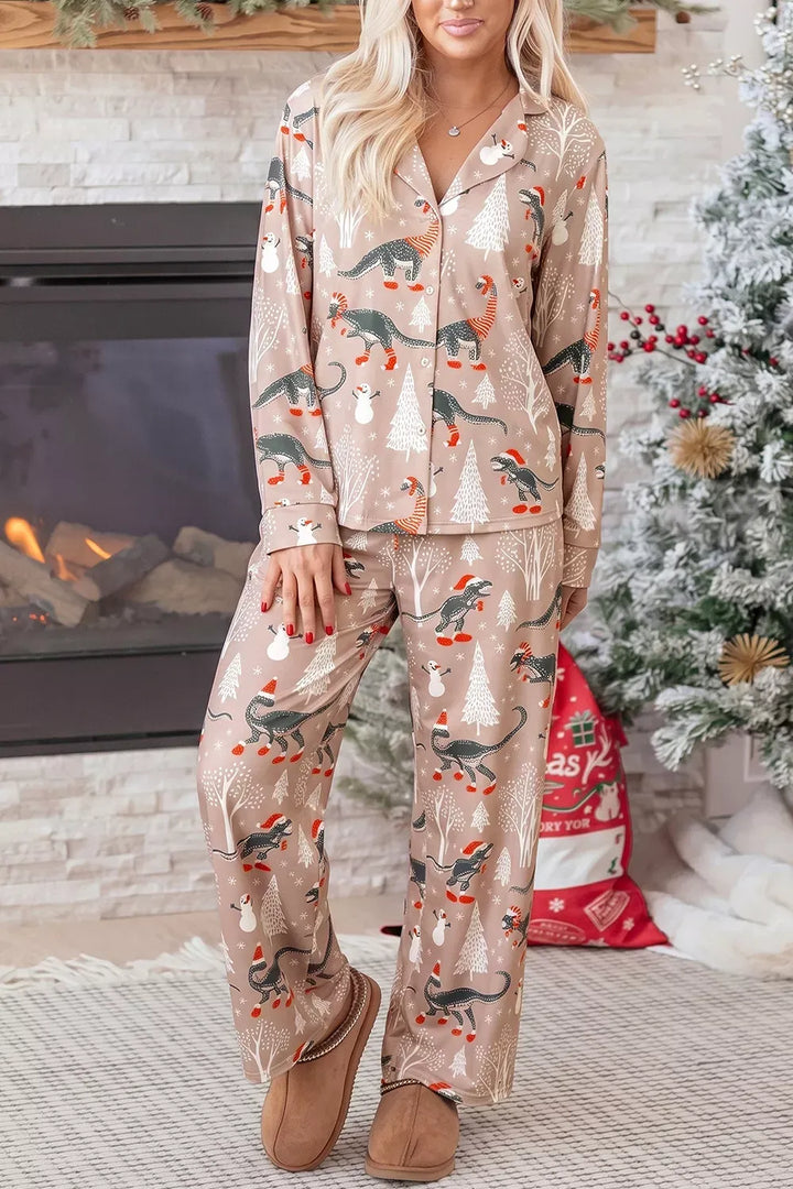 Women's Abstract-Print Button-Up Two-Piece Lounge Set