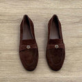 Women's Retro Camellia Sheepskin Loafers | Chunky Low Heel Slip-On Flats