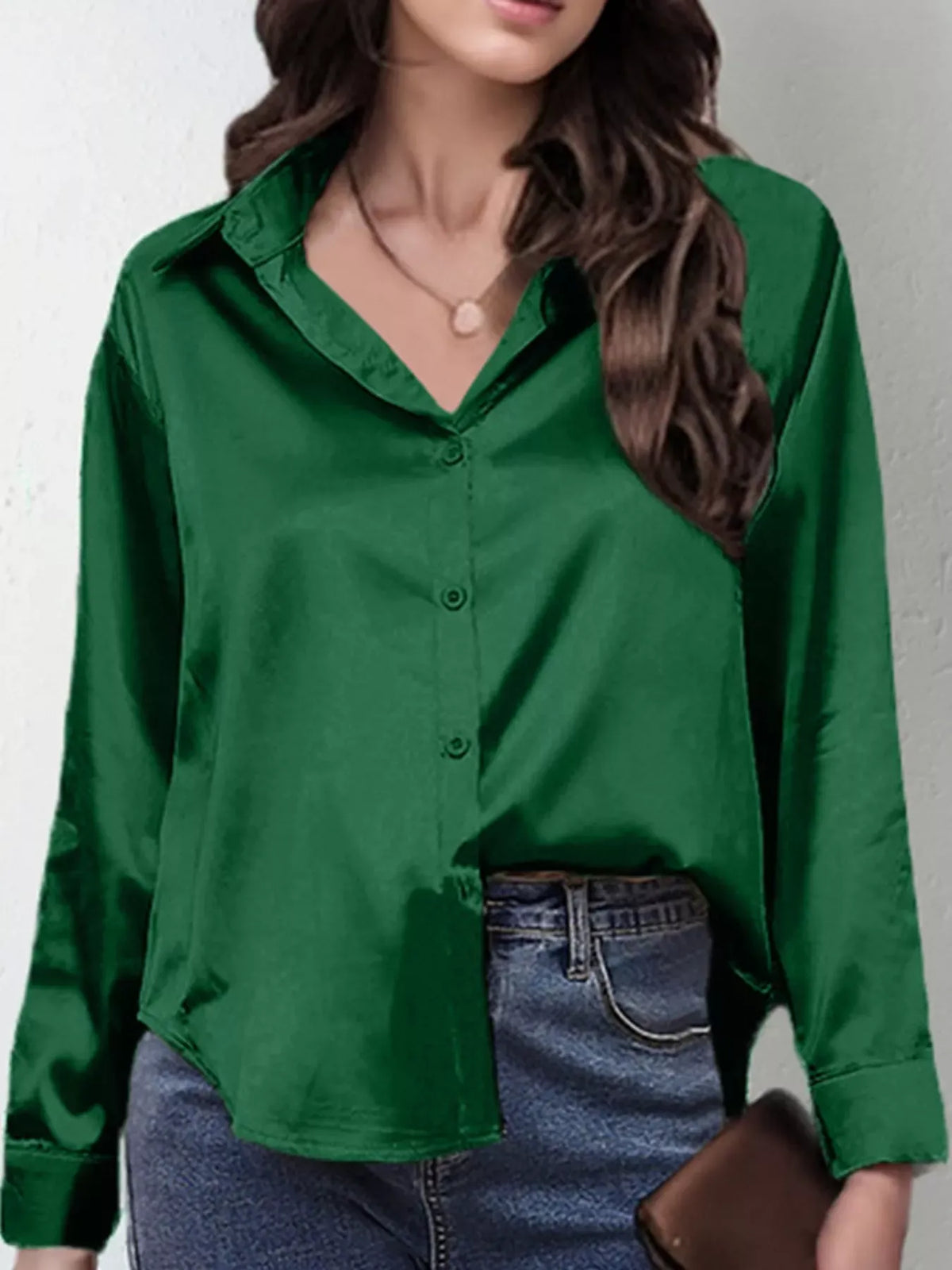 Women's Satin High-Low Button-Down Shirt — photo 34