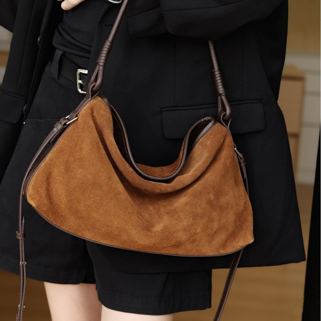 Genuine Leather Crossbody Bag for Women - Premium Suede & Cowhide Shoulder Bag