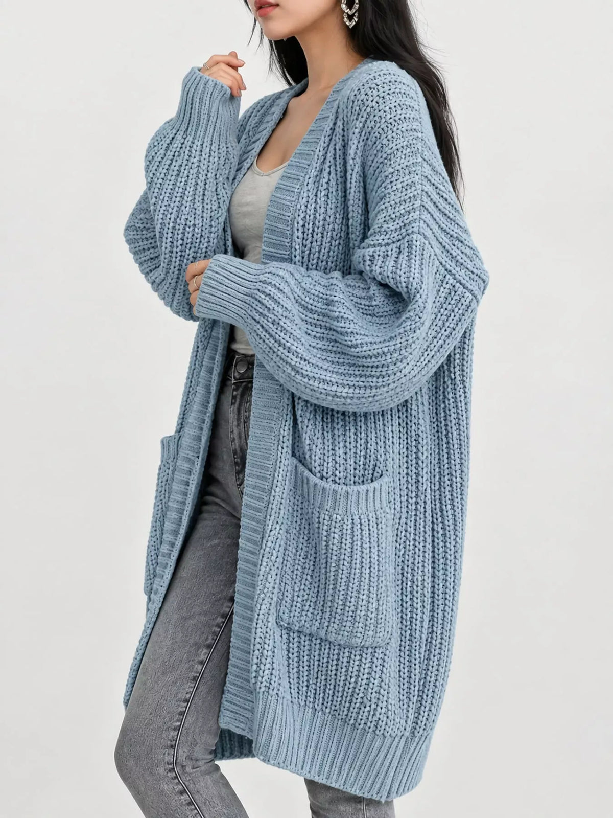Oversized Openwork Longline Cardigan with Pockets — photo 33