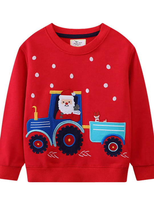 Another view: Sunny Days Santa Tractor Crewneck Sweatshirt