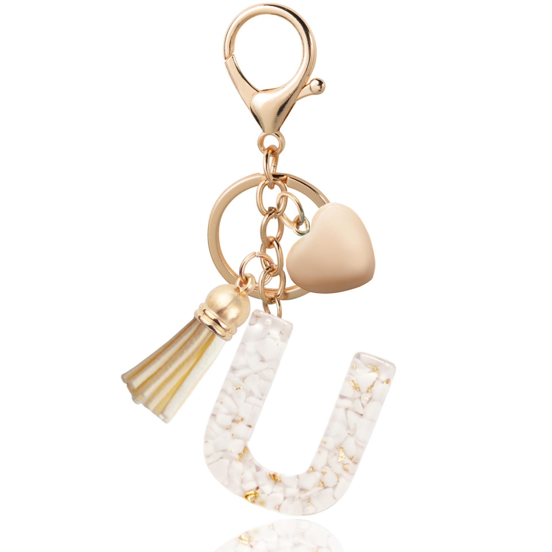 Personalized Heart Shell Letter Pendant Necklace with Tassel - A-Z Initial Charm