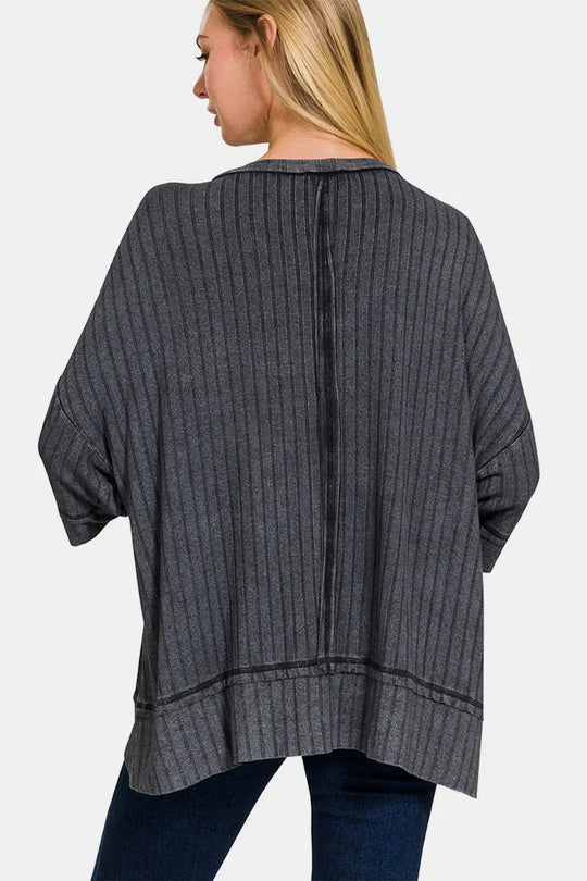 Another view: Washed Ribbed Drop Shoulder Half Sleeve Top