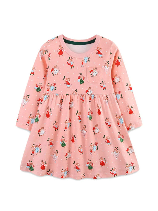 Another view: Girls’ Pocketed Christmas Long-Sleeve Dress — Pale Blush