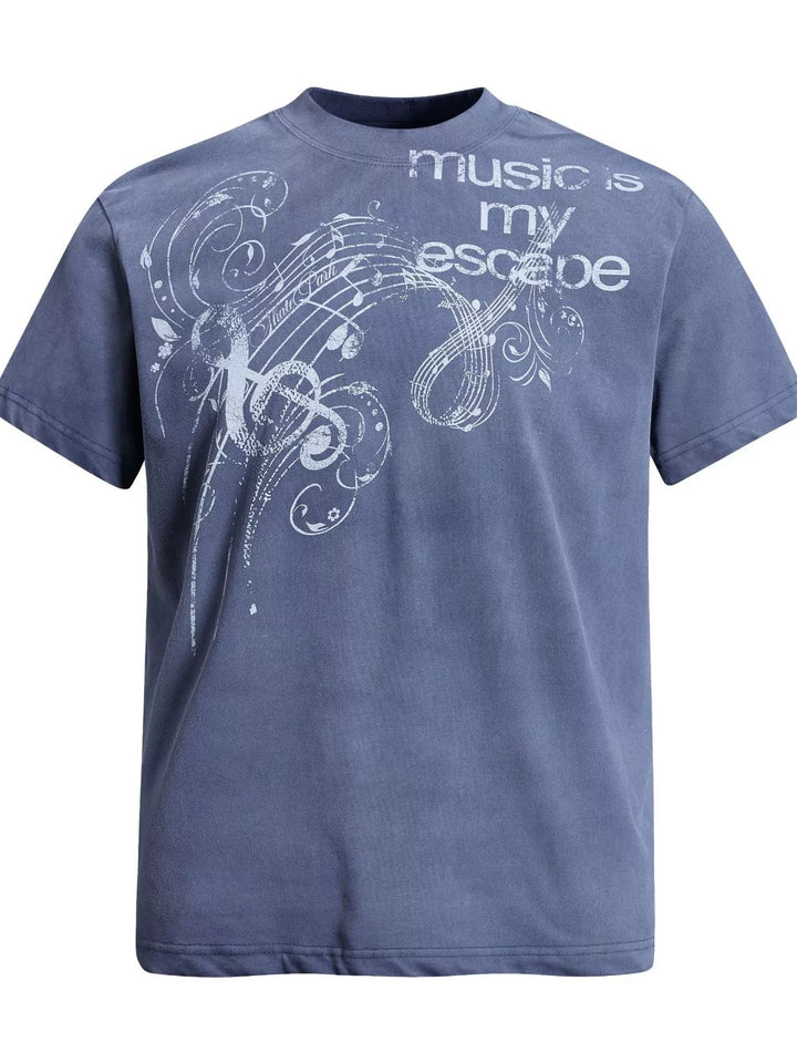 Music Is My Escape Washed Graphic Tee for men