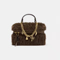 Chic Plush Chain Crossbody Bag – Synthetic Leather Mini Handbag for Women | Coffee Brown