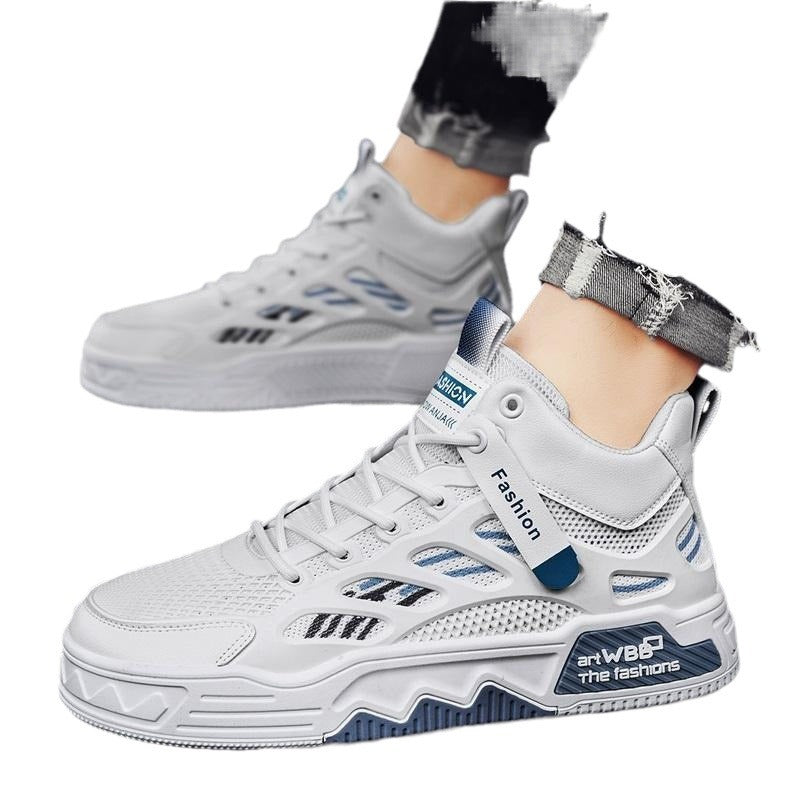 Women's Breathable Mesh High-Top Chunky Sole Sneakers - Korean Fashion Casual Shoes