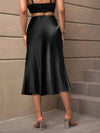 Women's black satin midi skirt