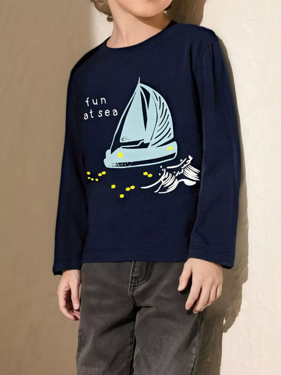 Kids' Fun at Sea Long-Sleeve Cotton T-Shirt – Black