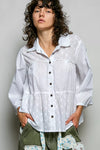 POL off-white tonal dot cotton button-front blouse