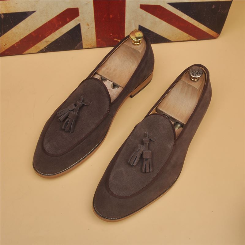 Men's Classic British Pointed Toe Slip-On Loafers - Genuine Leather Dress Shoes