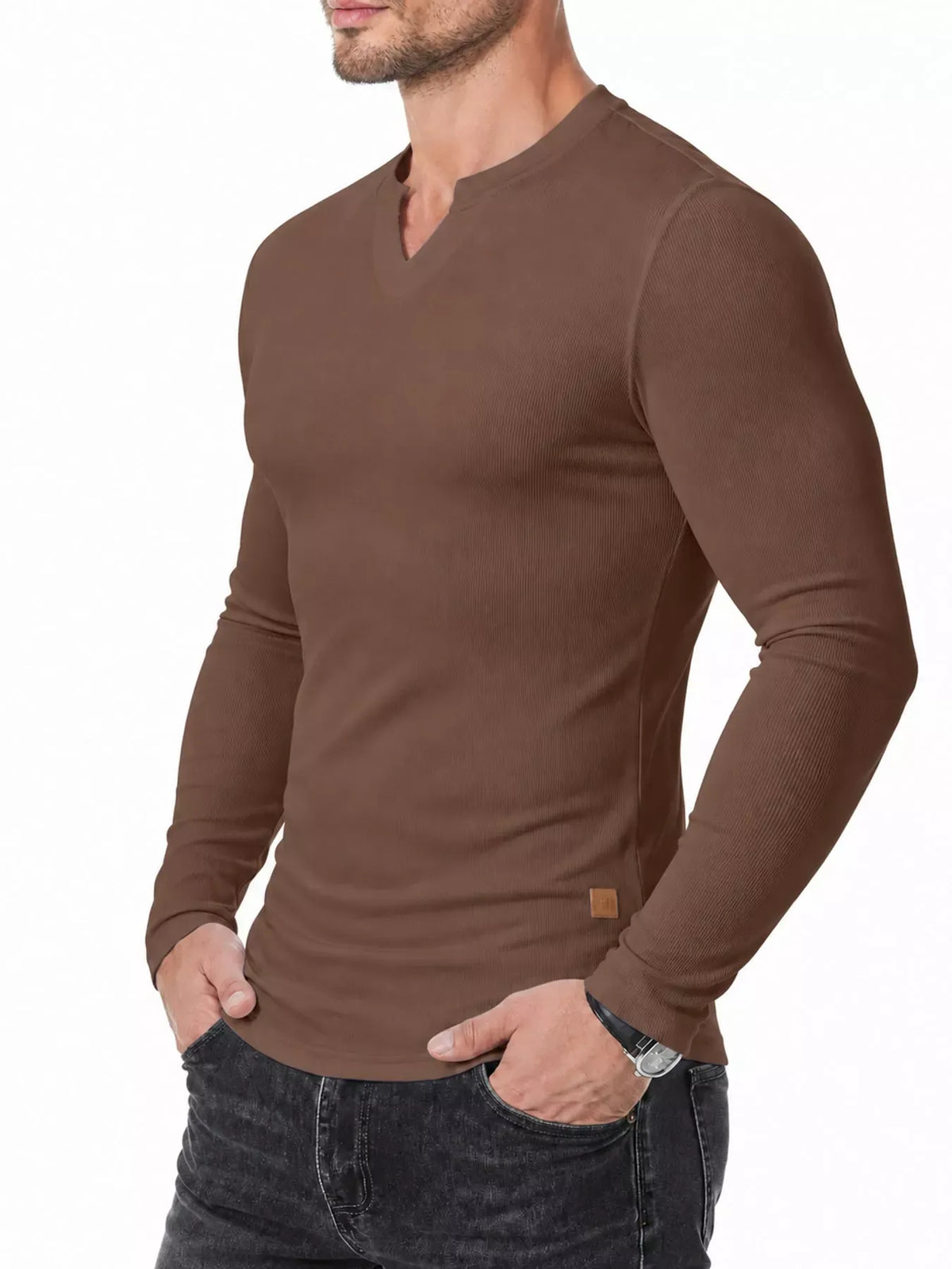 Men's Ribbed Slim-Fit Long-Sleeve Henley — photo 36