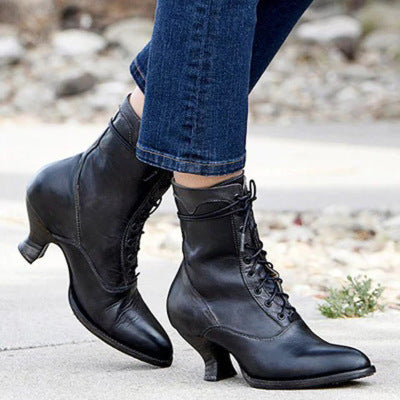 Women's Sculptural Heel Lace-Up Ankle Boots – Pointed Toe | Sarah Express