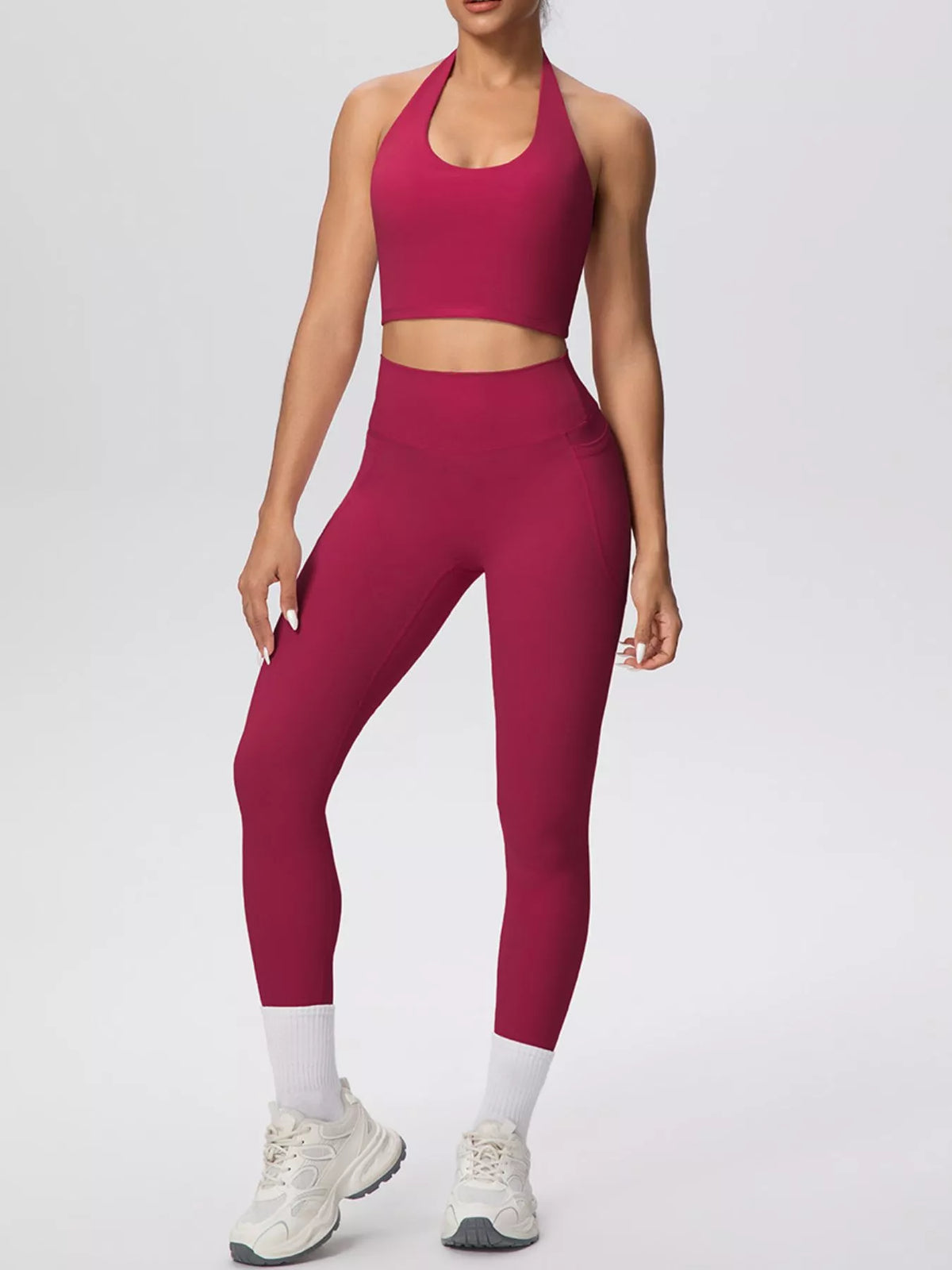 Halter Crop Top & High-Waisted Leggings Set