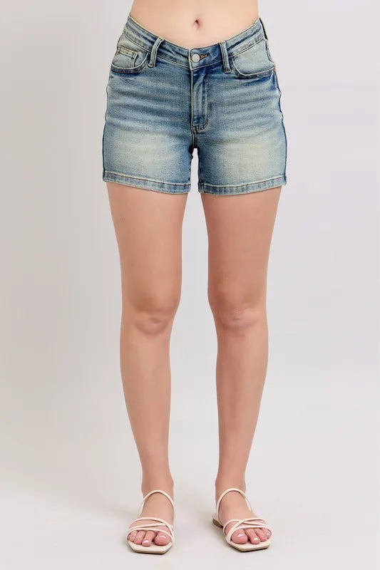 Judy Blue Wren V-Front Vintage Wash Shorts — product view 1