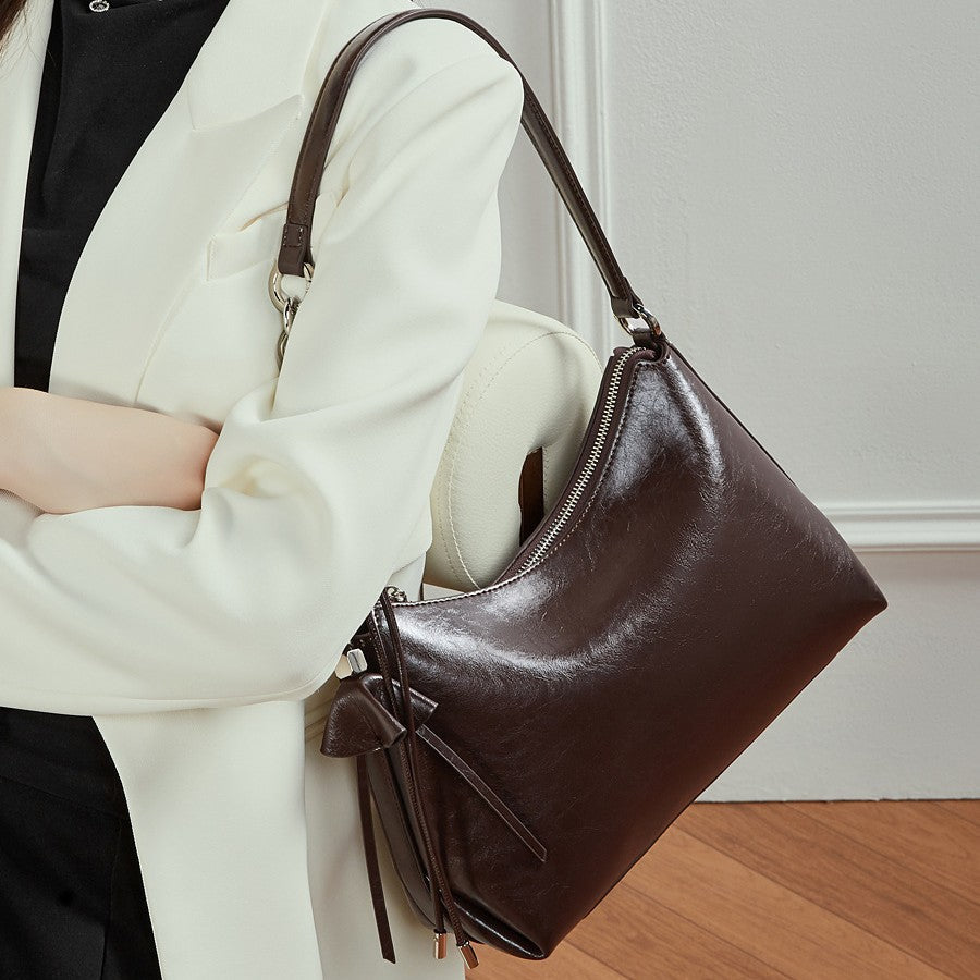 Women's Genuine Leather Crossbody Bag – Large Capacity Pillow Bag | Wine Brown, Dark Brown, Black