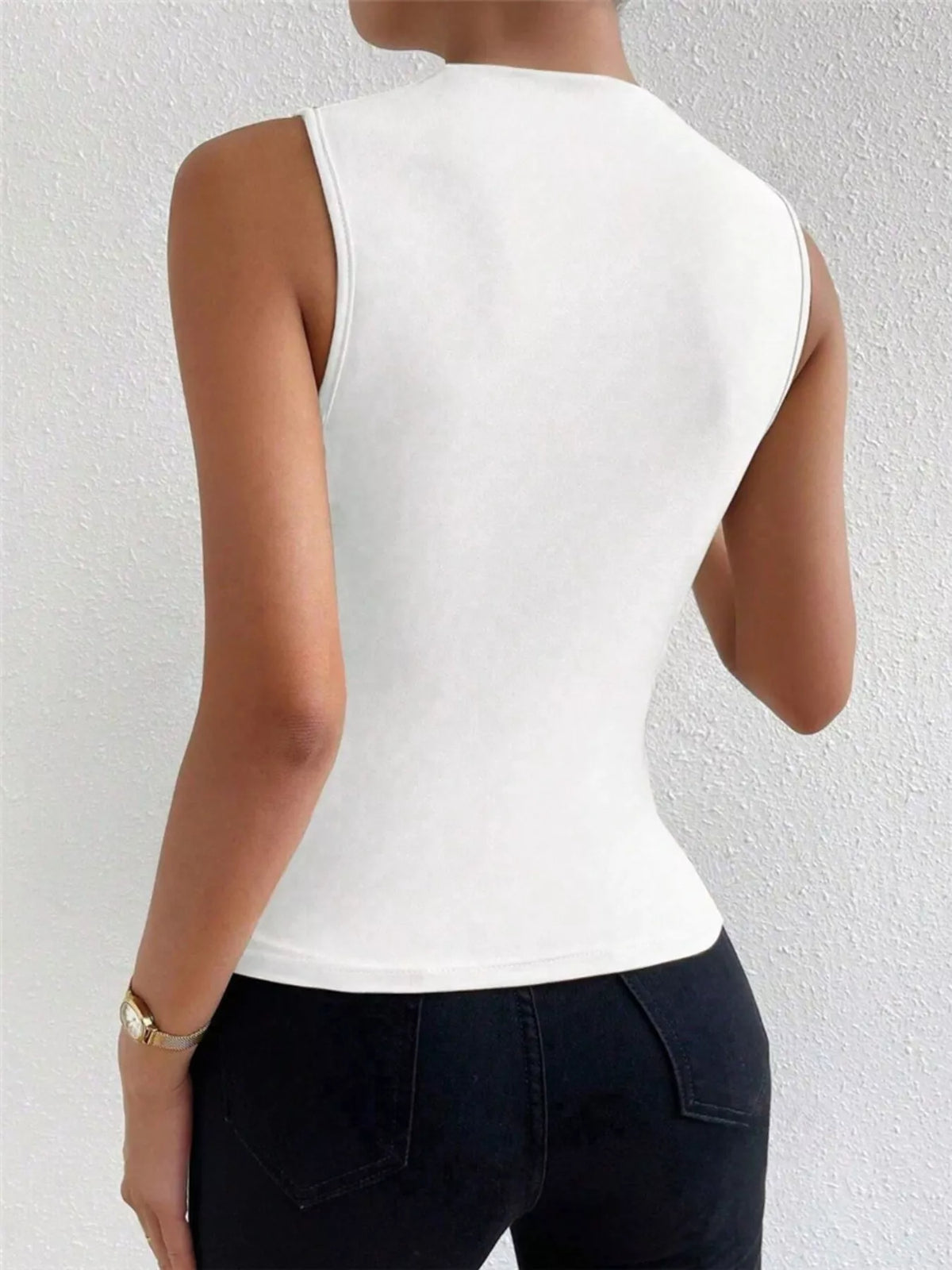 Ruched Solid Color Fitted Tank Top