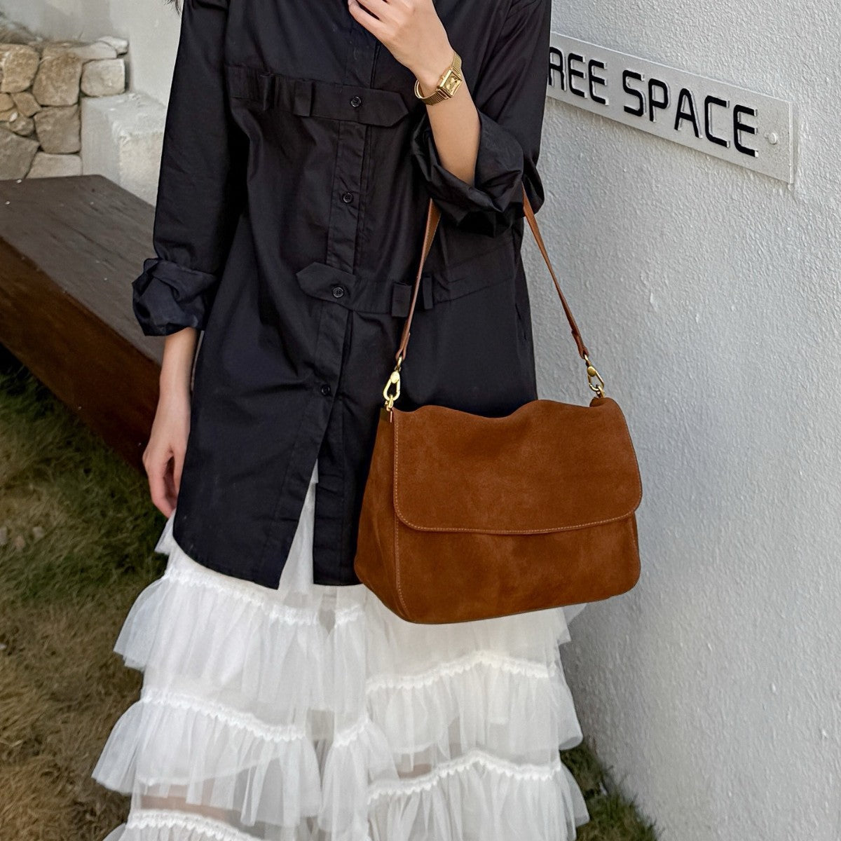 Fragrant Consort Women's Genuine Leather Crossbody Shoulder Bag – Velvet Patchwork Streetwear Handbag