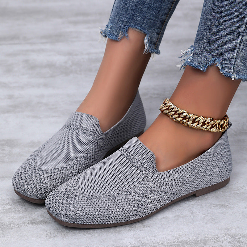 Women's Flyknit Casual Flat Sneakers | Lightweight Breathable Knit Slip-On Shoes
