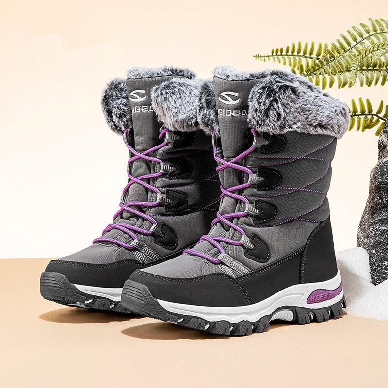 Women's Faux Fur Winter Snow Boots - Warm Mid-Height Soft Sole Casual Boots