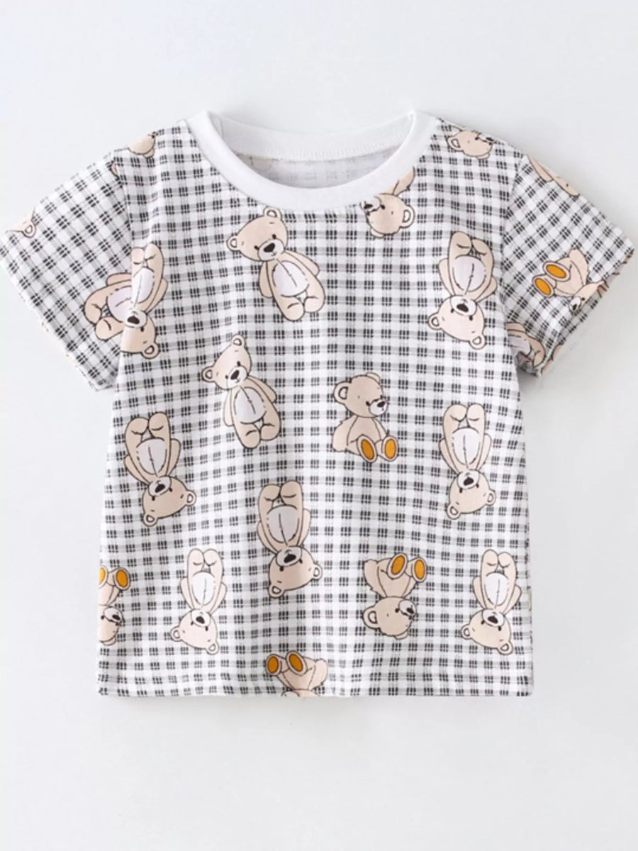 Plaid Bear Cotton-Blend T-Shirt — Multicolor