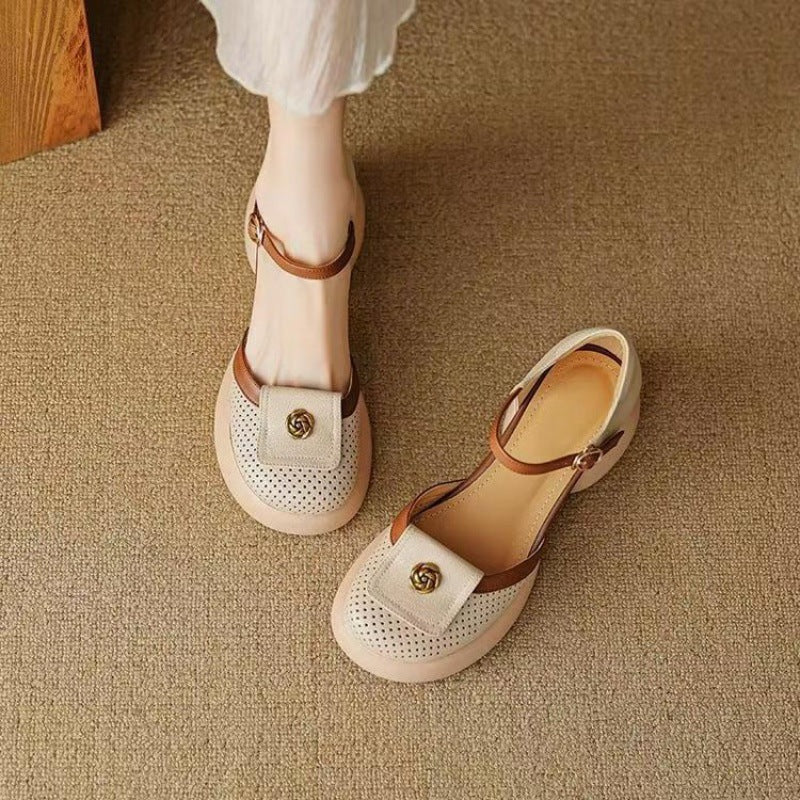 Women's Waterproof High-Heel Sandals - Closed-Toe Buckle Strap Heels