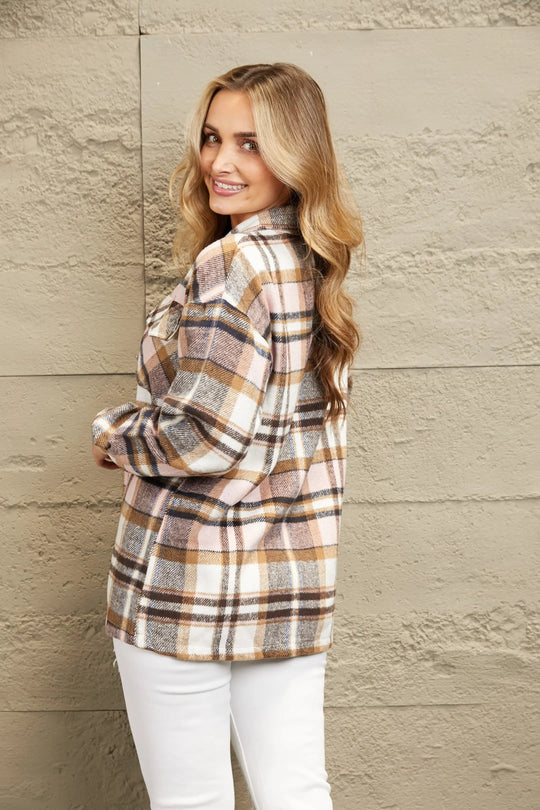 Another view: Plaid Button Front Shirt Jacket with Breast Pockets