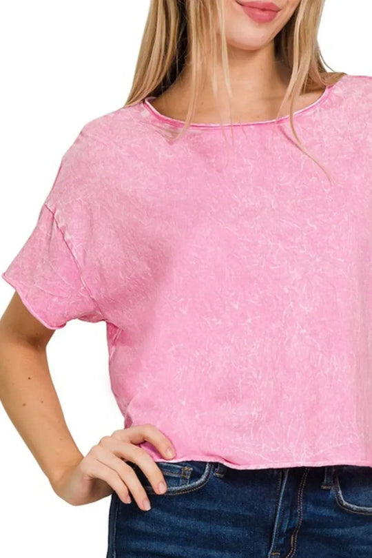 Another view: Washed Crew Neck Short Sleeve Crop Box Tee
