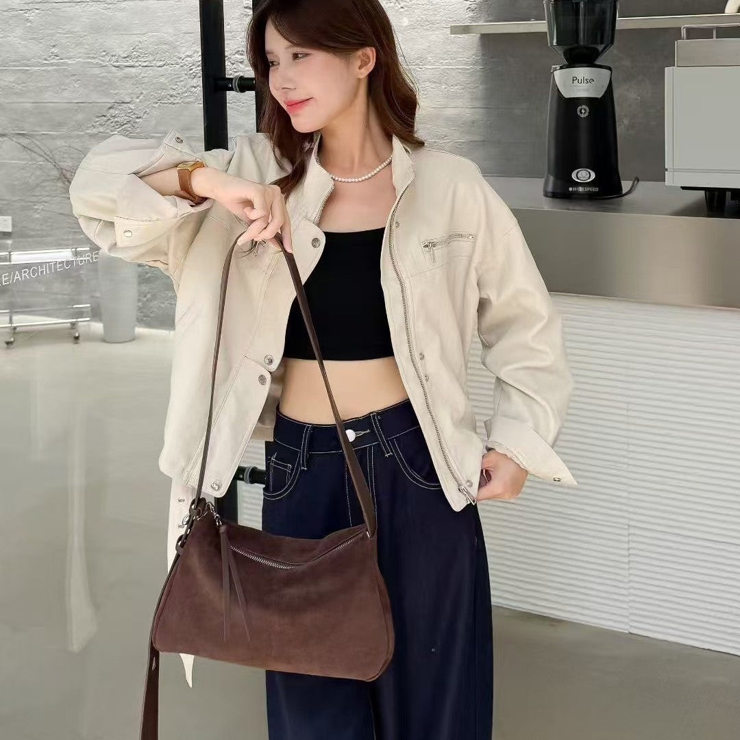 Genuine Leather Pillow Bag - Frosted Cowhide Shoulder Bag for Women | Premium Full-Grain Leather